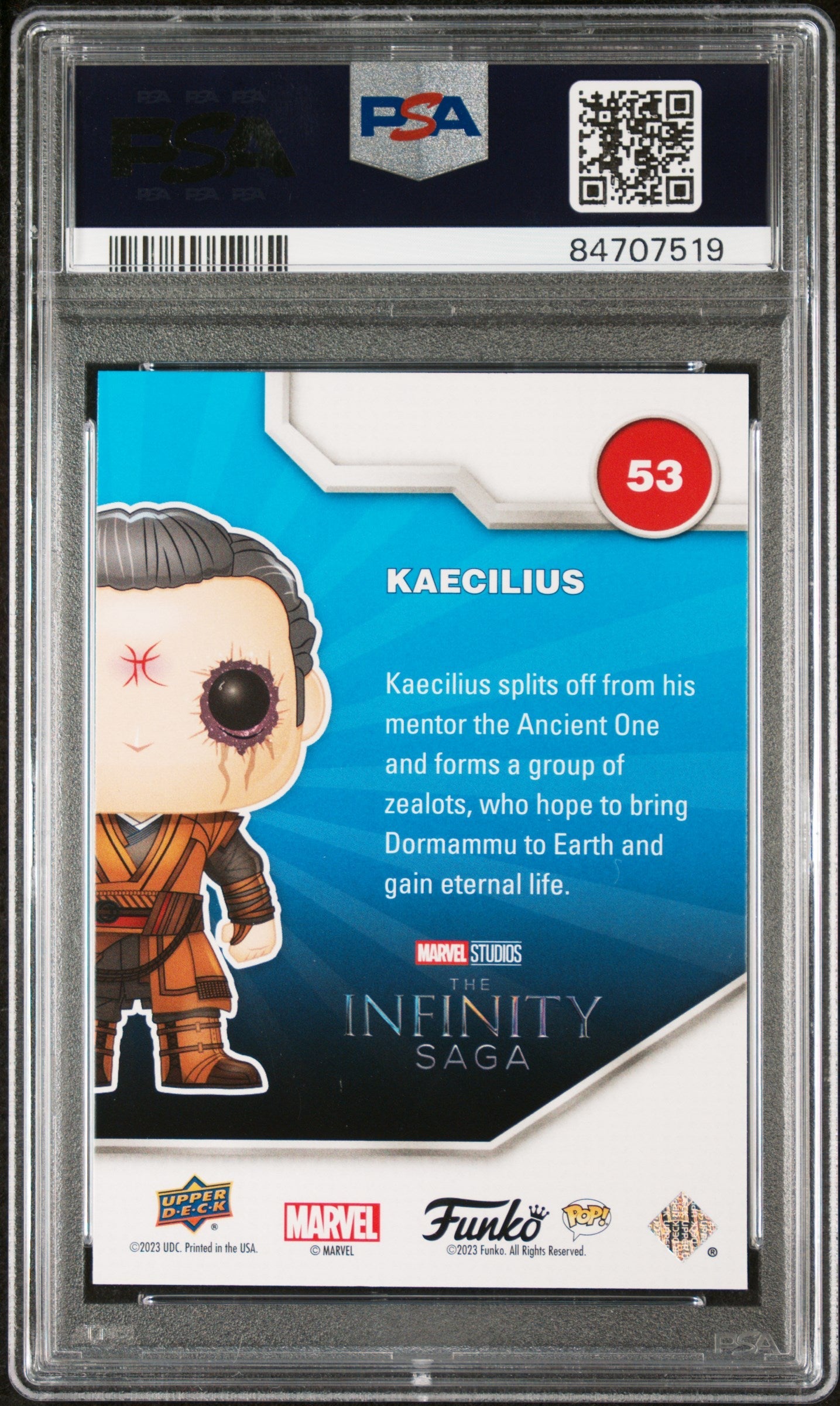 2023 UPPER DECK FUNKO POP MARVEL  KAECILIUS PLATINUM #53  PSA 10