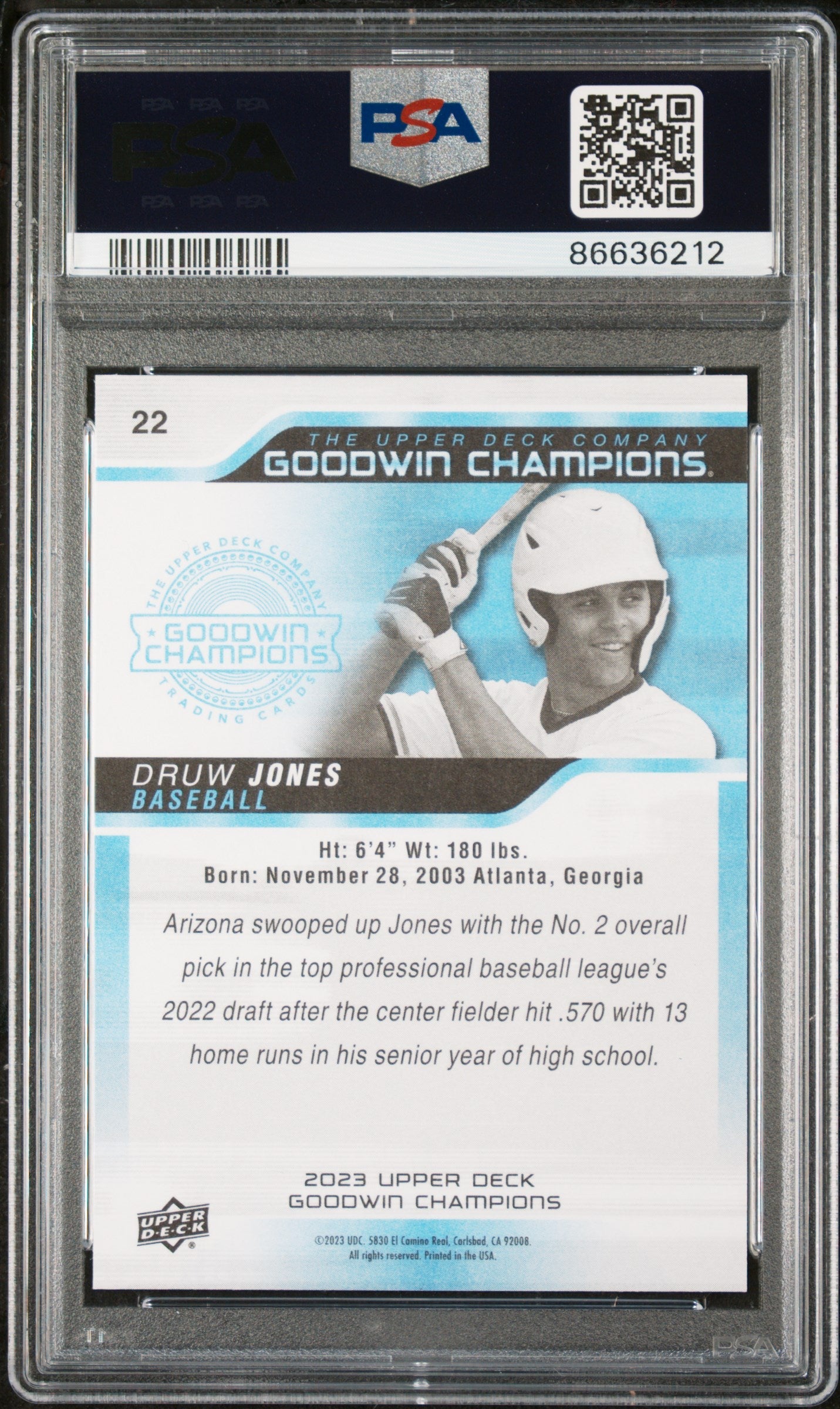 2023 UPPER DECK GOODWIN CHAMPIONS DRUW JONES  #22 - PSA 10