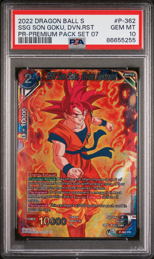 2022 DRAGON BALL SUPER REALM OF THE GODS 7 SSG GOKU, DVN RSTRNT #P-362 - PSA 10