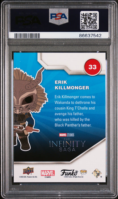 2023 UPPER DECK FUNKO POP MARVEL  ERIK KILLMONGER PLATINUM #33  PSA 10