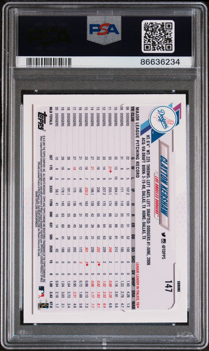 2021 TOPPS CHROME CLAYTON KERSHAW  #147 - PSA 10