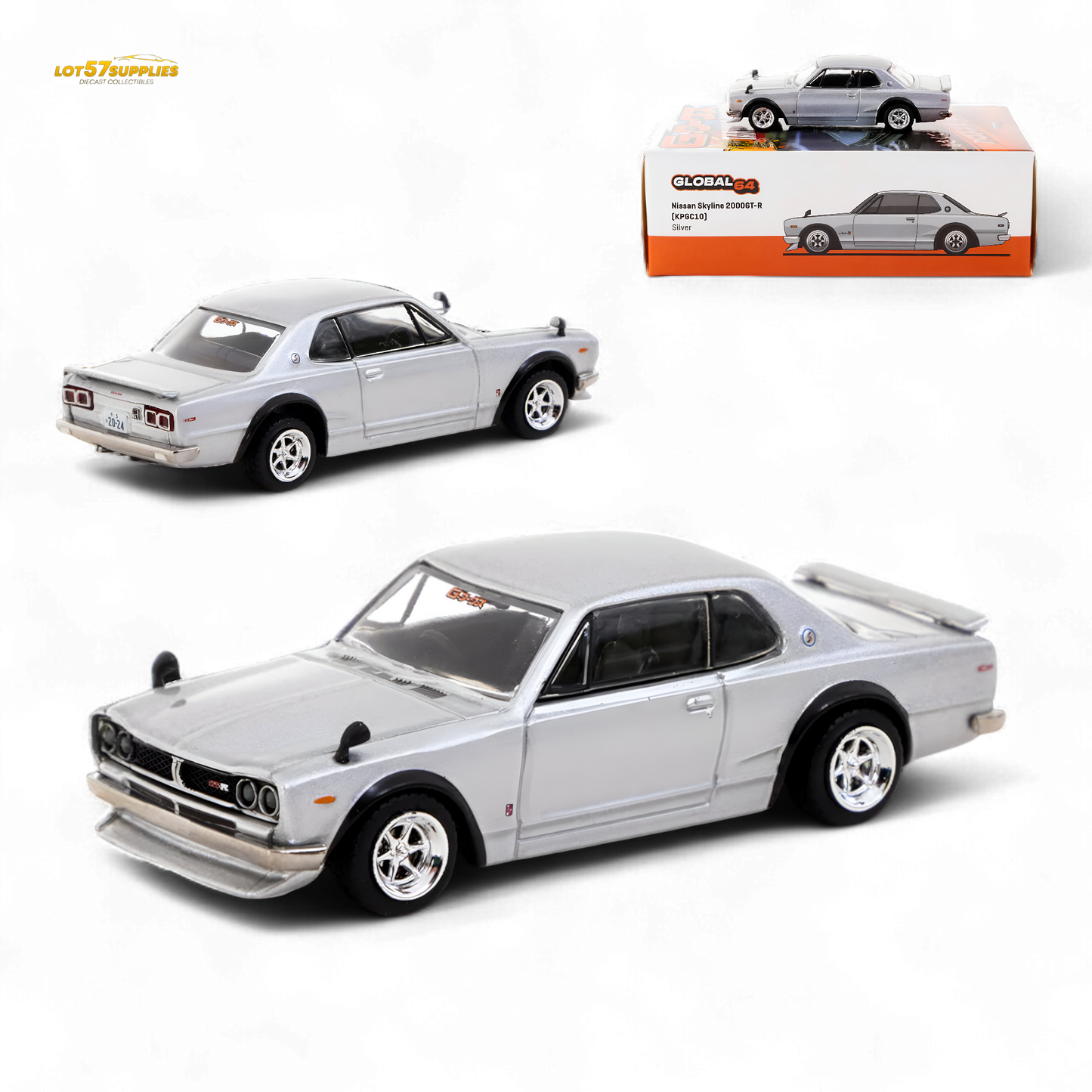 Tarmac Works Global64 Nissan Skyline 2000 GT-R in Silver 1:64
