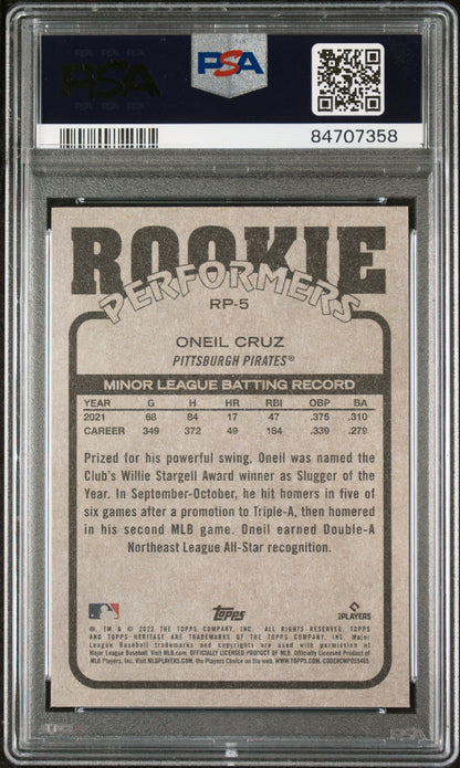 2022 TOPPS HERITAGE HIGH NUMBER ROOKIE PERFORMERS ONEIL CRUZ #RP5 - PSA 10