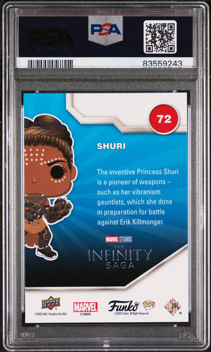 2023 UPPER DECK FUNKO POP MARVEL  SHURI PLATINUM #72  PSA 10
