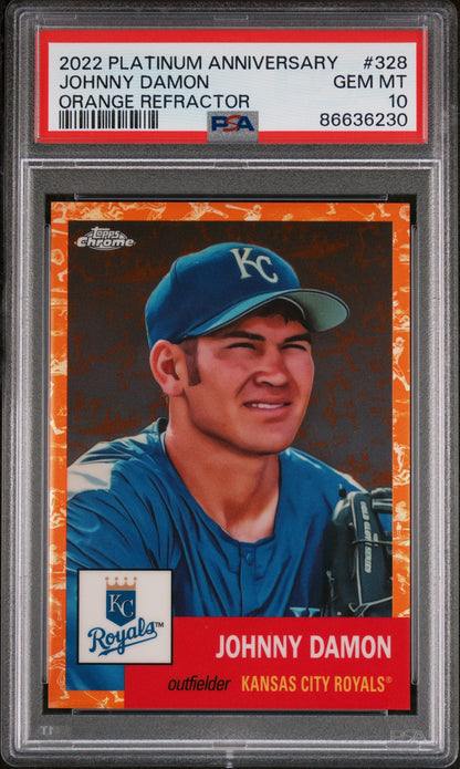2022 TOPPS CHROME PLATINUM JOHNNY DAMON ORANGE REFRACTOR #328 - PSA 10