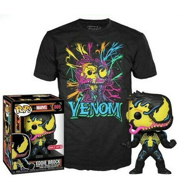 Eddie Brock (Black Light) and Black Light Venom Tee (L, Sealed) 869 - Target Exclusive