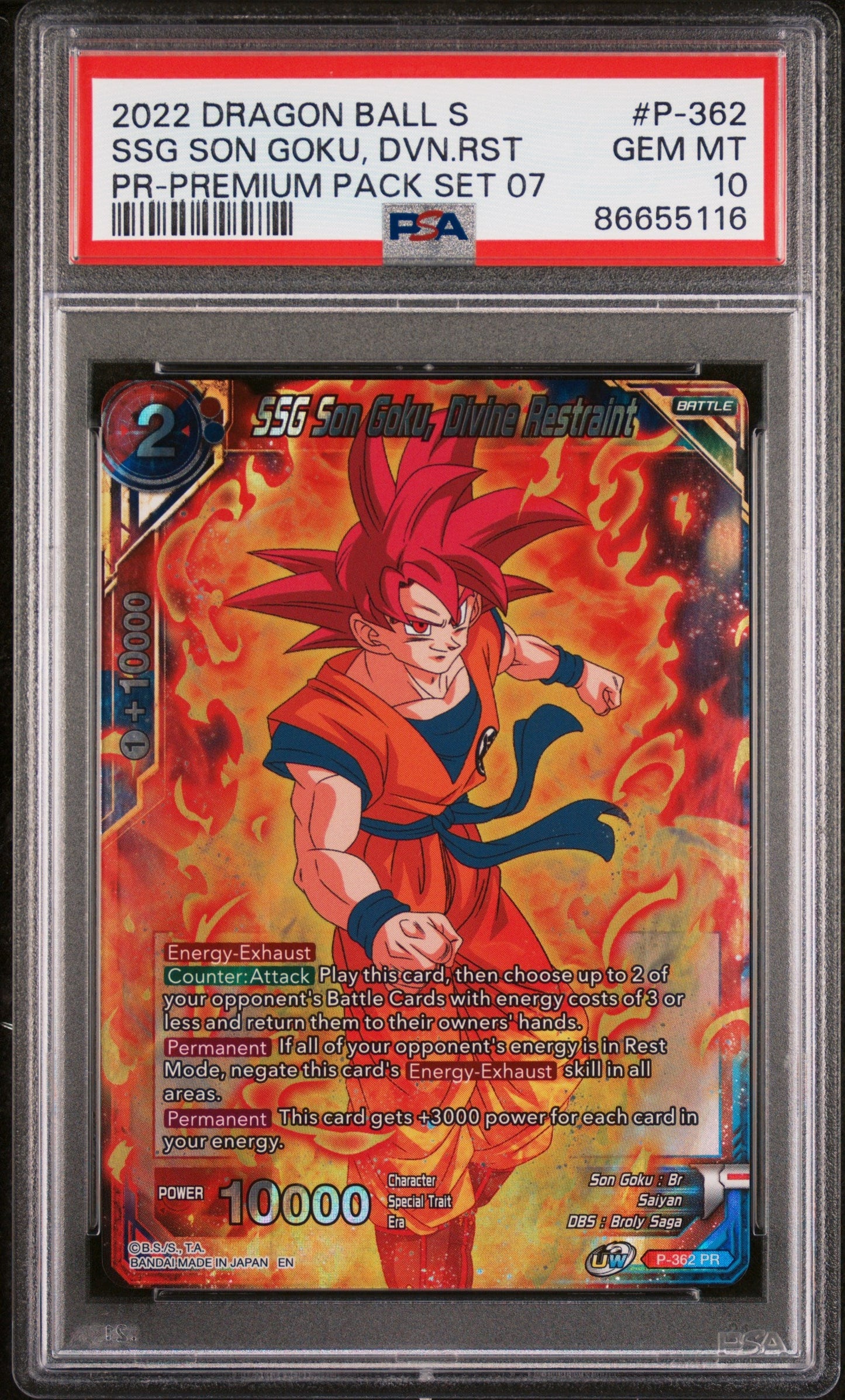 2022 DRAGON BALL SUPER REALM OF THE GODS 7 SSG GOKU, DVN RSTRNT #P-362 - PSA 10