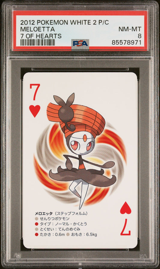 2012 POKEMON WHITE 2 PLAYING CARDS MELOETTA  -  PSA  8