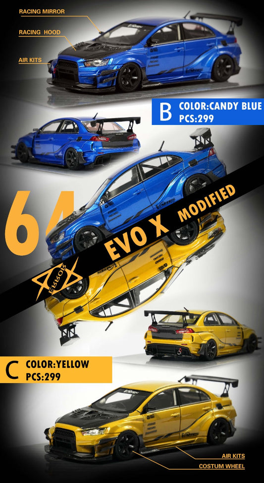 Error404 Model Mitsubishi Evolution X Varis Widebody in Candy Blue OR Yellow 1:64 Each Limited to 299 Pcs