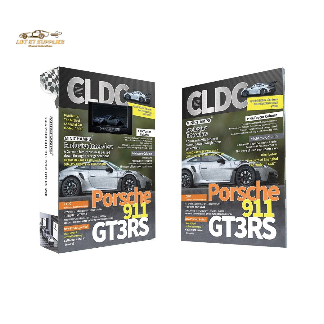 Minichamps X CLDC Exclusive Porsche 911 GT3 RS in Raw Silver English Magazine Version 1:64 (MAGAZINE INCLUDED)