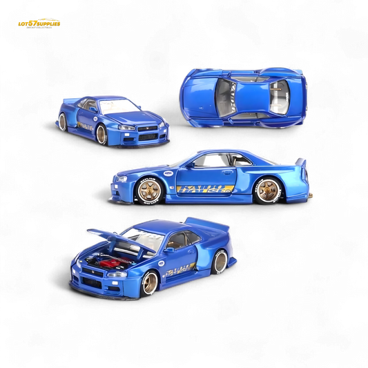 Mini GT x Kaido House Nissan Skyline GT-R R34 V2 SHINJUKU BLUE 1:64