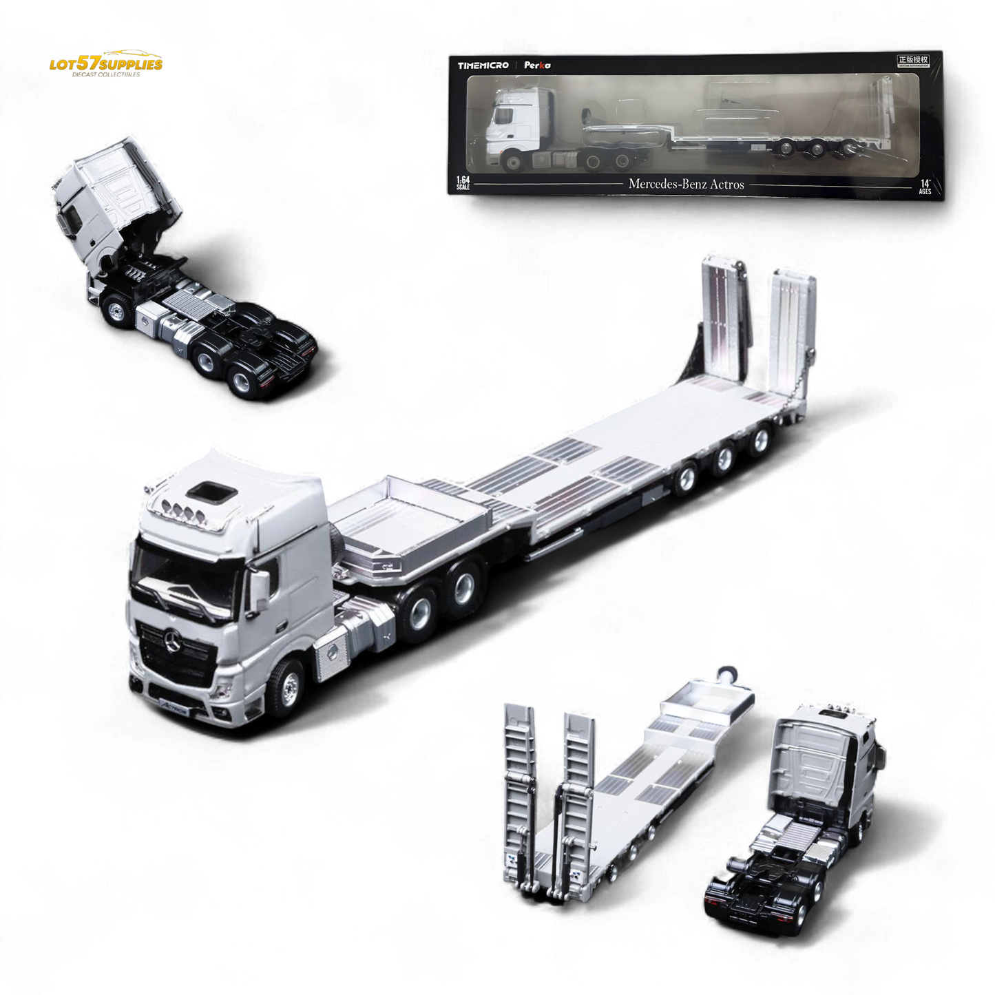 TimeMicro & Perka BENZ FLATBED TRANSPORT VEHICLE - White 1:64