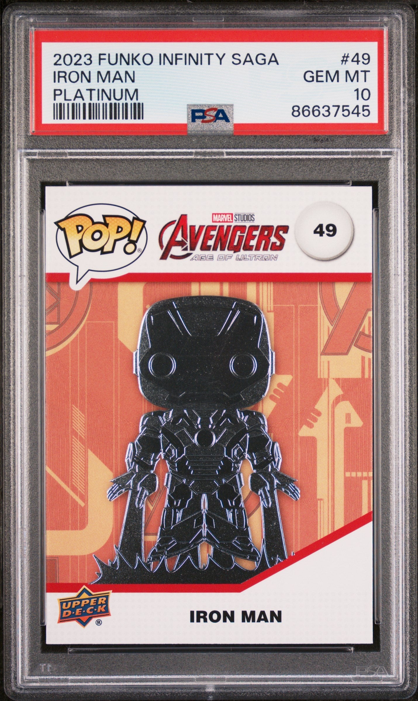 2023 UPPER DECK FUNKO POP MARVEL  IRON MAN PLATINUM #49  PSA 10