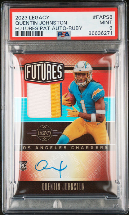 2023 PANINI LEGACY FUTURES PATCH AUTOGRAPH QUENTIN JOHNSTON FUTURES PAT AUTO-RUBY #FAPS8 - PSA 9
