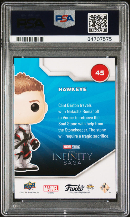 2023 UPPER DECK FUNKO POP MARVEL  HAWKEYE PATINA #45  PSA 10