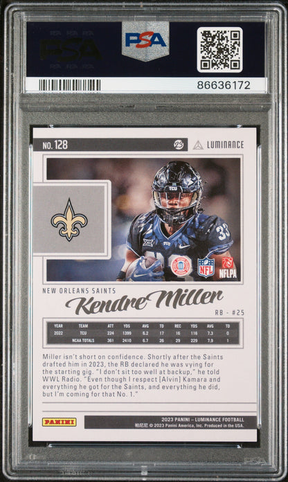 2023 PANINI LUMINANCE KENDRE MILLER PURPLE #128 - PSA 10 ROOKIE CARD