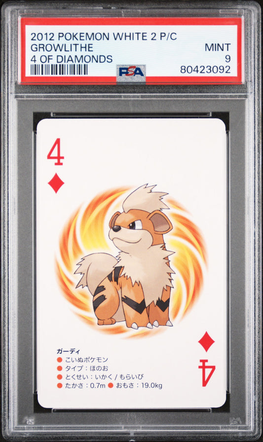 2012 POKEMON WHITE 2 PLAYING CARDS GROWLITHE 4 OF DIAMONDS PSA 9