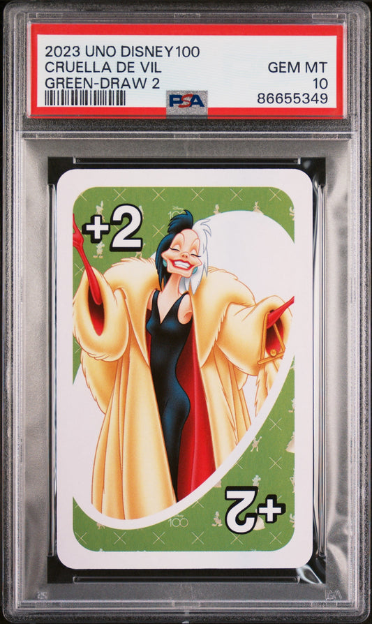2023 UNO DISNEY 100 CRUELLA DE VIL GREEN DRAW 2 PSA 10