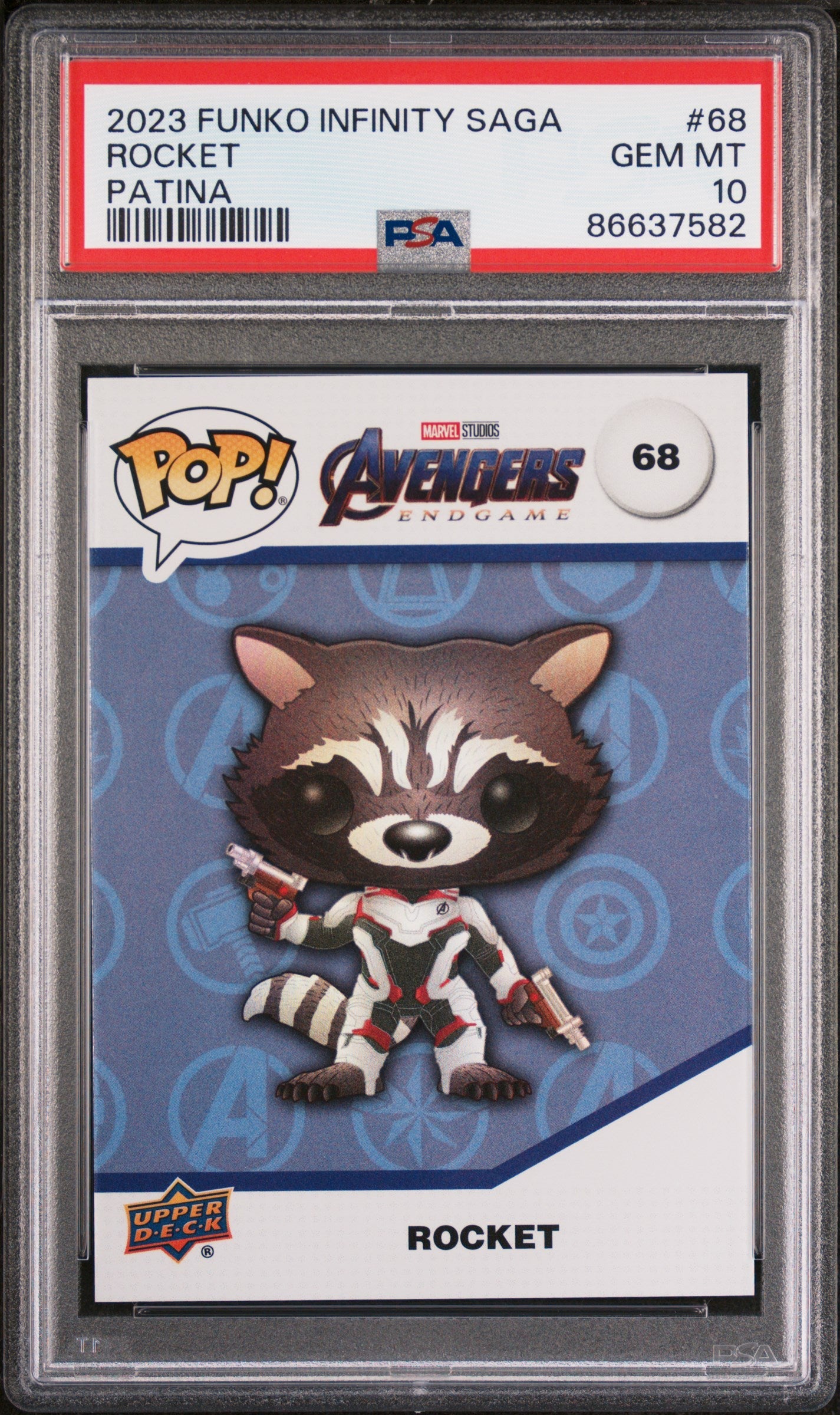 2023 UPPER DECK FUNKO POP MARVEL  ROCKET PATINA #68  PSA 10