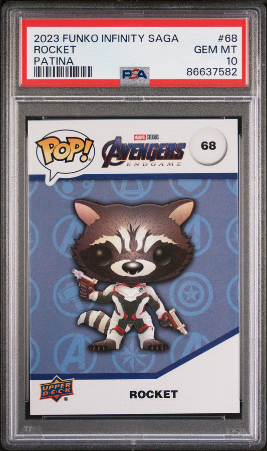 2023 UPPER DECK FUNKO POP MARVEL  ROCKET PATINA #68  PSA 10