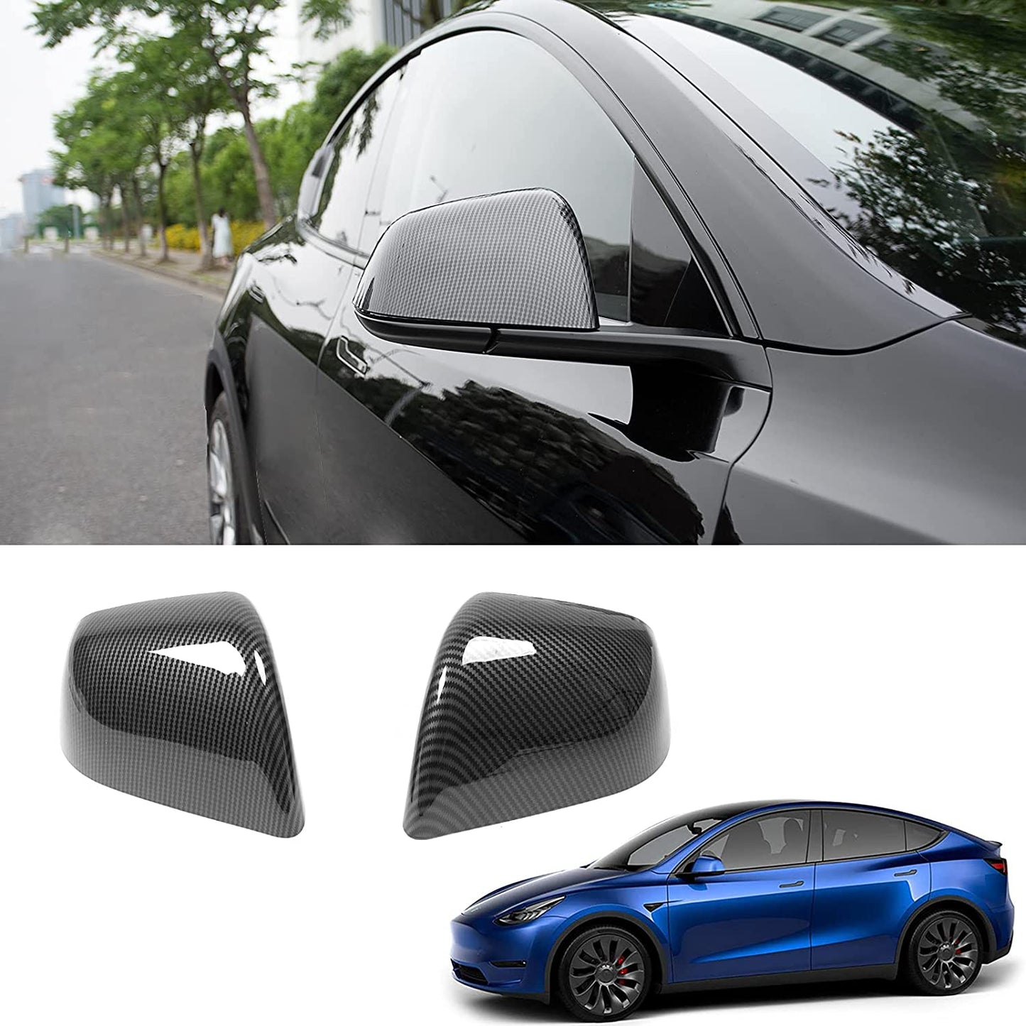 ABS Black Mirror Cover for Tesla Model 3 / Y 2020-2024
