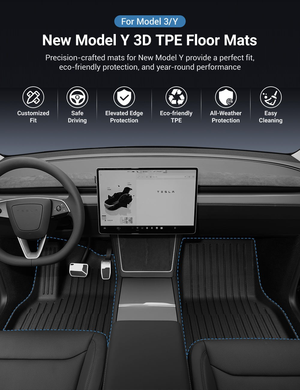 All Weather 3D TPE Floor Mats for Tesla New Model Y