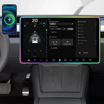 Model 3/Y Music-Synced RGB Ambient Lighting With Wireless Charging Phone Mount
