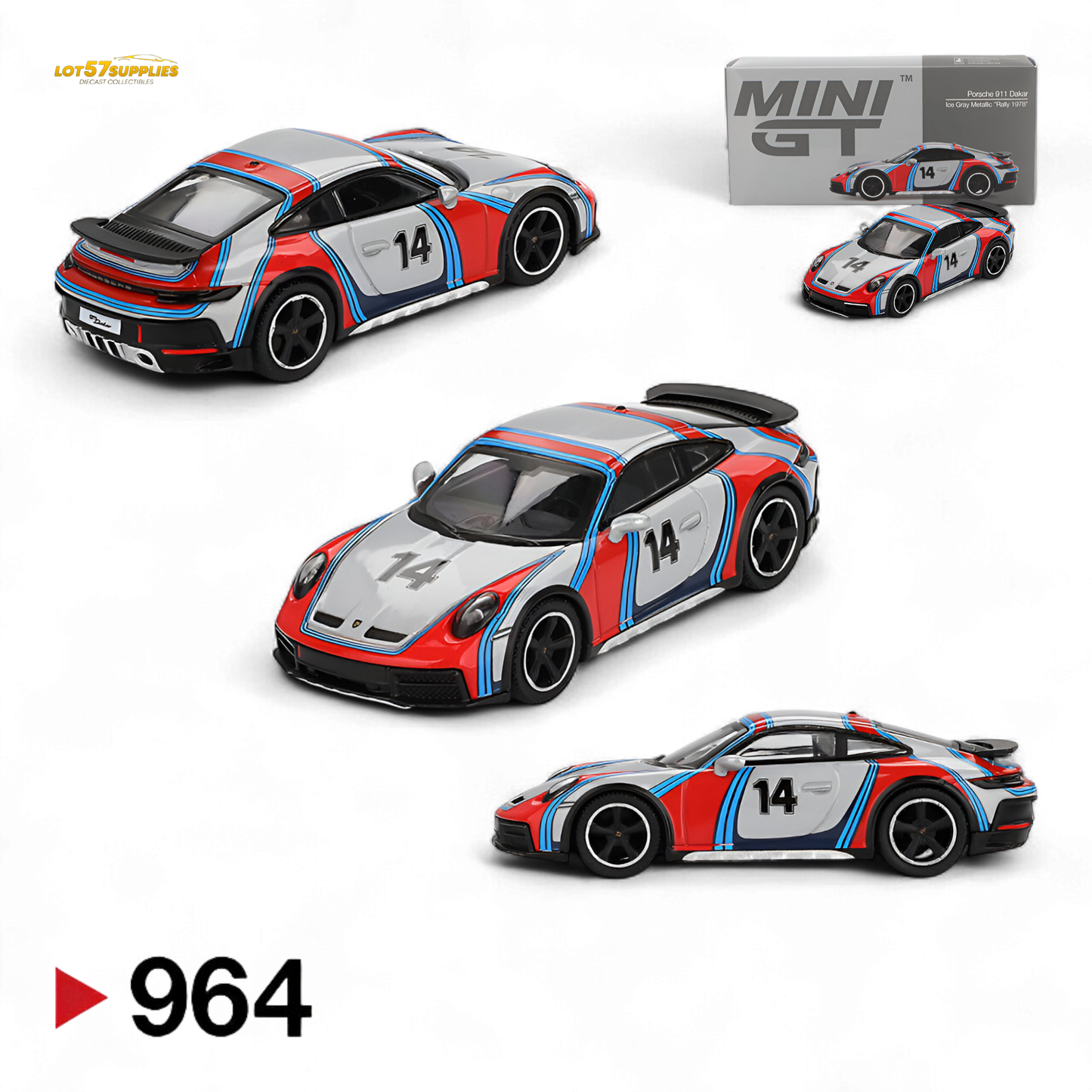 Mini-GT Porsche 911 Dakar “Rally 1974” Ice Grey Metallic 1:64 MGT00964