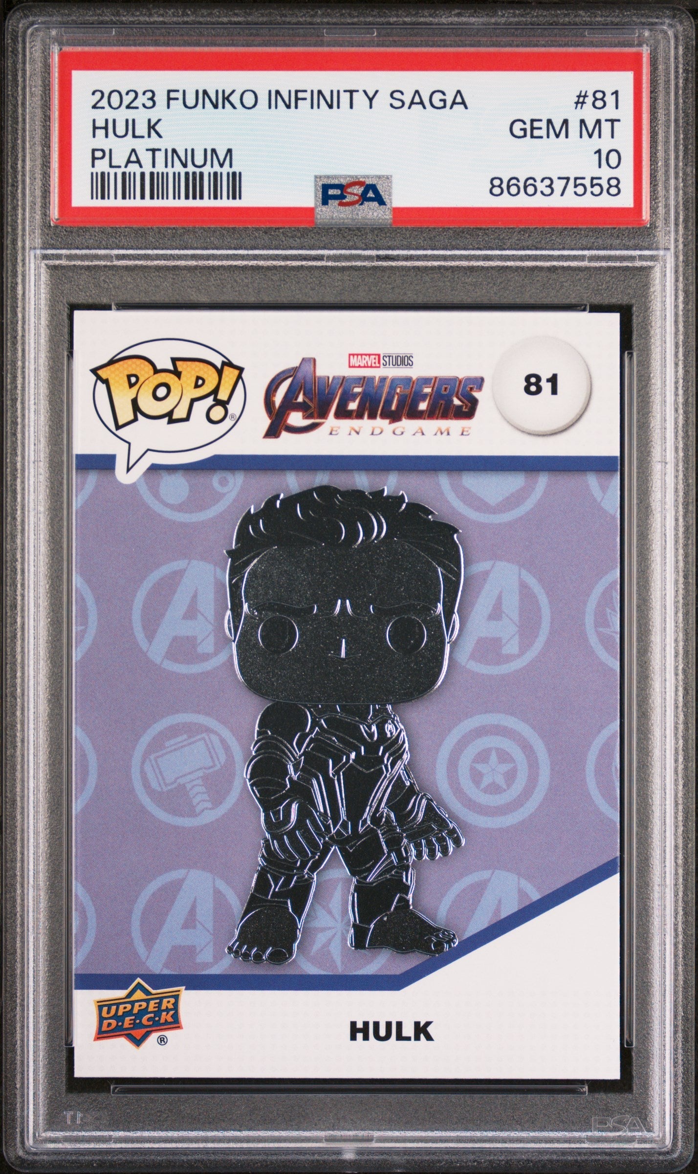 2023 UPPER DECK FUNKO POP MARVEL  HULK PLATINUM #81  PSA 10