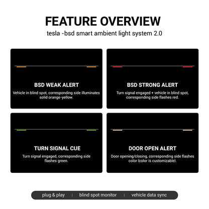 BSD Blind Spot Monitor RGB Ambient Lighting for Model 3/Y | OEM Screen Control