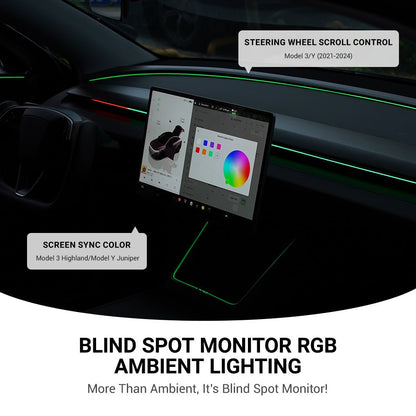 BSD Blind Spot Monitor RGB Ambient Lighting for Model 3/Y | OEM Screen Control