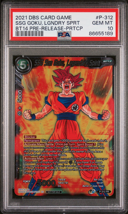 2021 DRAGON BALL SUPER CROSS SPIRITS SSG GOKU, LGNDRY SPRT #P-312 - PSA 10