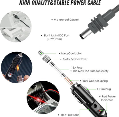 Car Cigarette Lighter to DC Power Cable for Starlink Mini