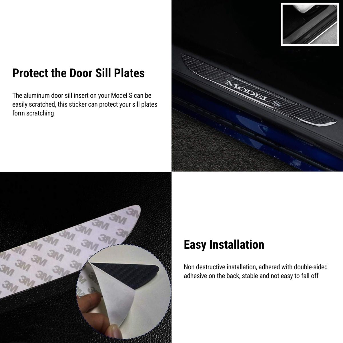 Carbon Fiber Textured Front Door Sill Protector for Tesla Model S 2016-2018