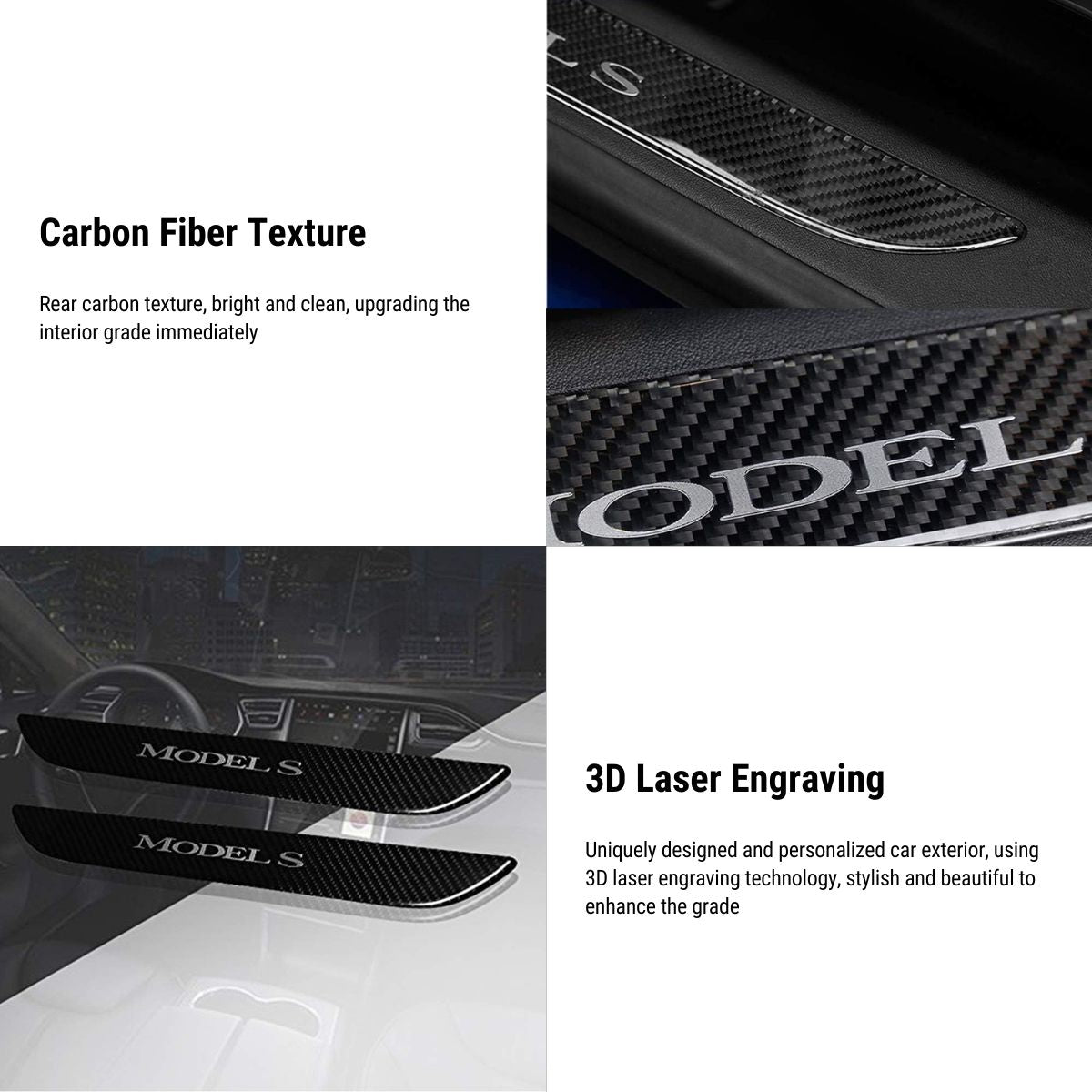 Carbon Fiber Textured Front Door Sill Protector for Tesla Model S 2016-2018