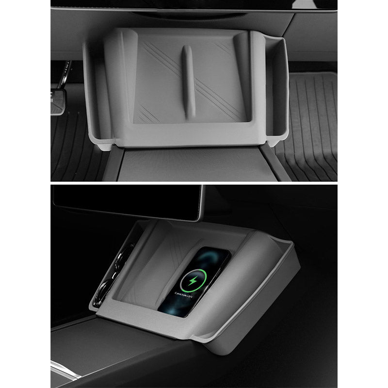 Center Console Wireless Charging Pad with Side Pockets For Tesla Model 3 Highland & Model Y Juniper