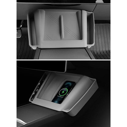 Center Console Wireless Charging Pad with Side Pockets For Tesla Model 3 Highland & Model Y Juniper