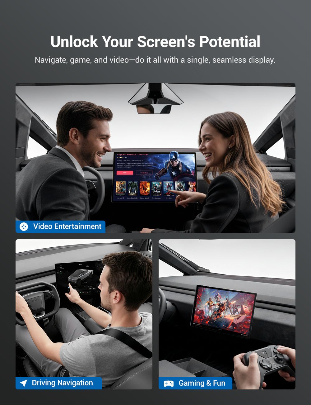 Center Screen Swivel Rotating Mount Kit for Tesla Cybertruck