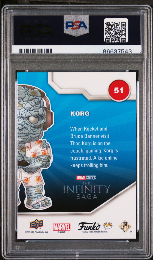 2023 UPPER DECK FUNKO POP MARVEL  KORG GAMER PLATINUM #51  PSA 10