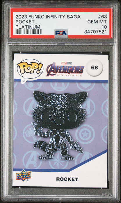 2023 UPPER DECK FUNKO POP MARVEL  ROCKET PLATINUM #68  PSA 10