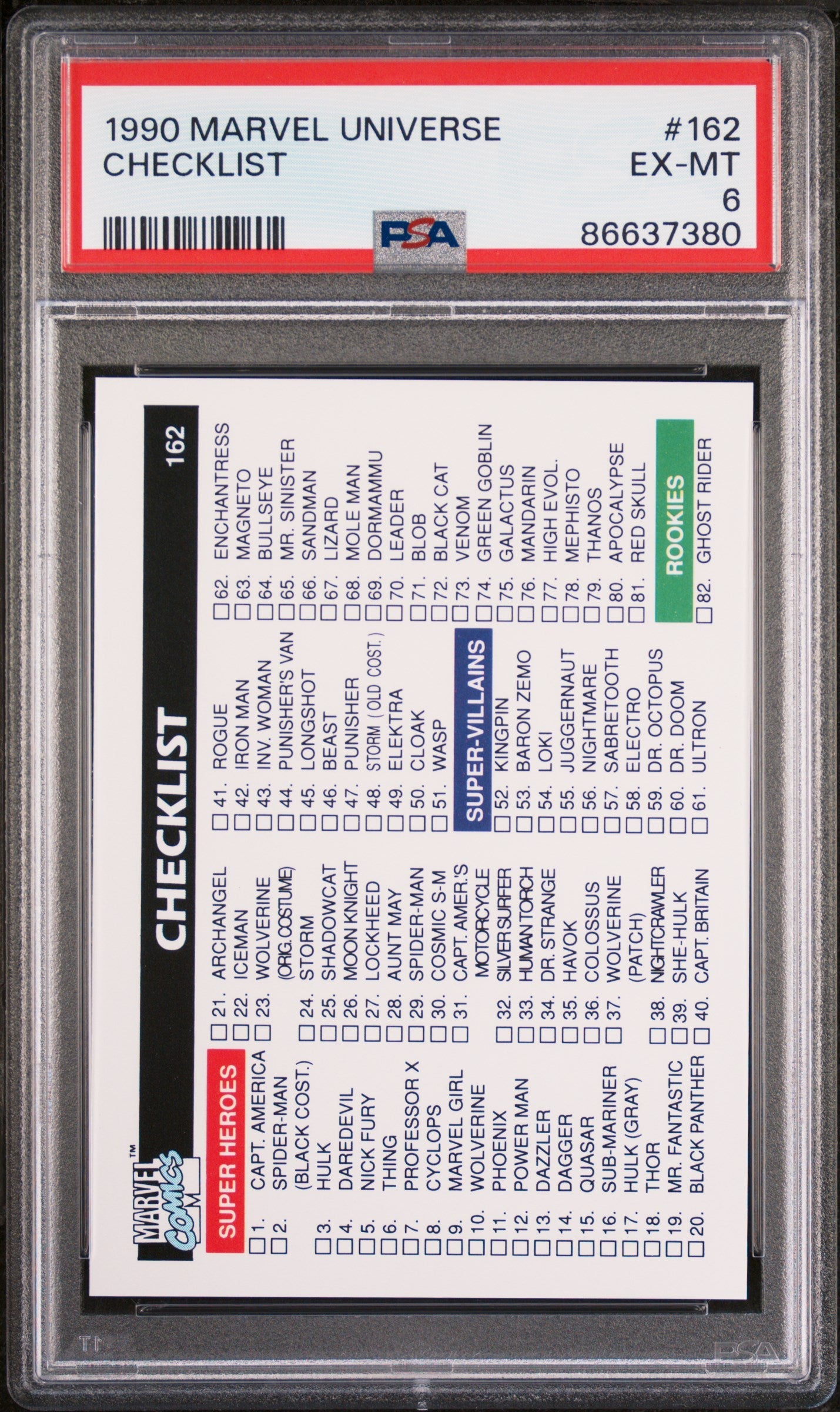 1990 MARVEL UNIVERSE CHECKLIST  #162 - PSA 6