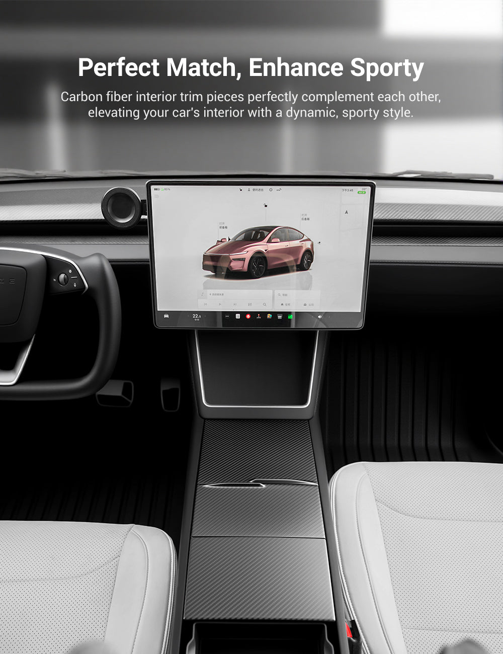 Dry Carbon Fiber Center Console Cover For Tesla Model Y Juniper / Model 3 Highland