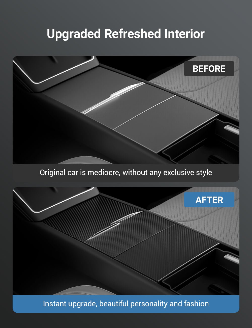 Dry Carbon Fiber Center Console Cover For Tesla Model Y Juniper / Model 3 Highland