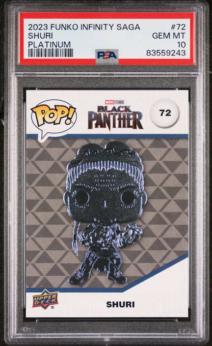 2023 UPPER DECK FUNKO POP MARVEL  SHURI PLATINUM #72  PSA 10