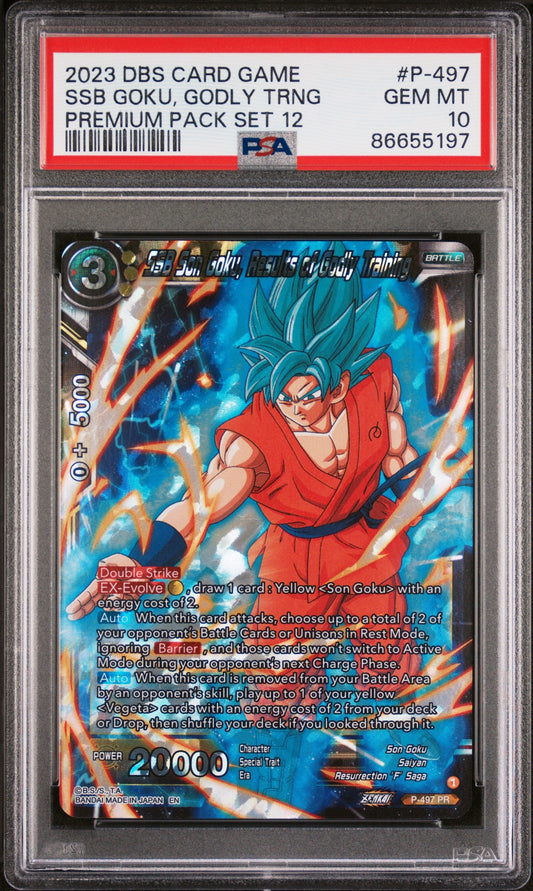2023 DRAGON BALL SUPER 1 WILD RESURGENCE 12 SSB GOKU, GODLY TRNG #P-497 - PSA 10