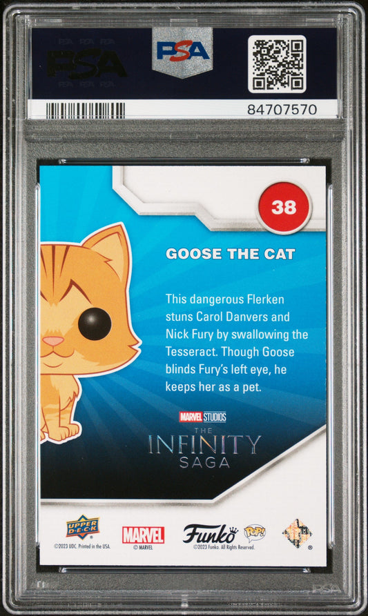 2023 UPPER DECK FUNKO POP MARVEL  GOOSE THE CAT PATINA #38  PSA 10