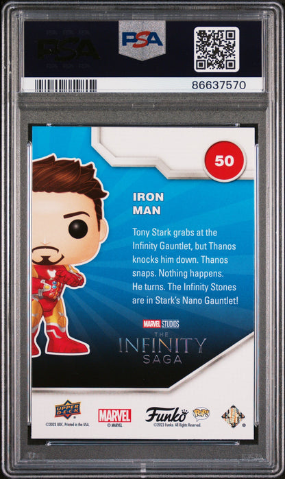 2023 UPPER DECK FUNKO POP MARVEL  IRON MAN GOLD #50  PSA 10