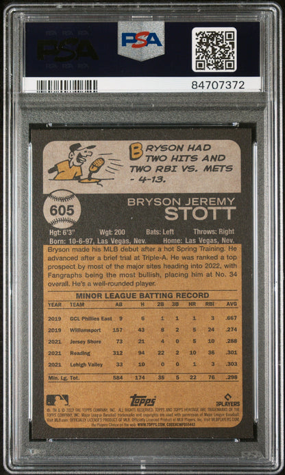 2022 TOPPS HERITAGE BRYSON STOTT  #605 - PSA 10 ROOKIE CARD