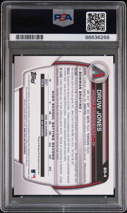 2023 BOWMAN DRAFT DRUW JONES  #BD4 - PSA 10 ROOKIE CARD