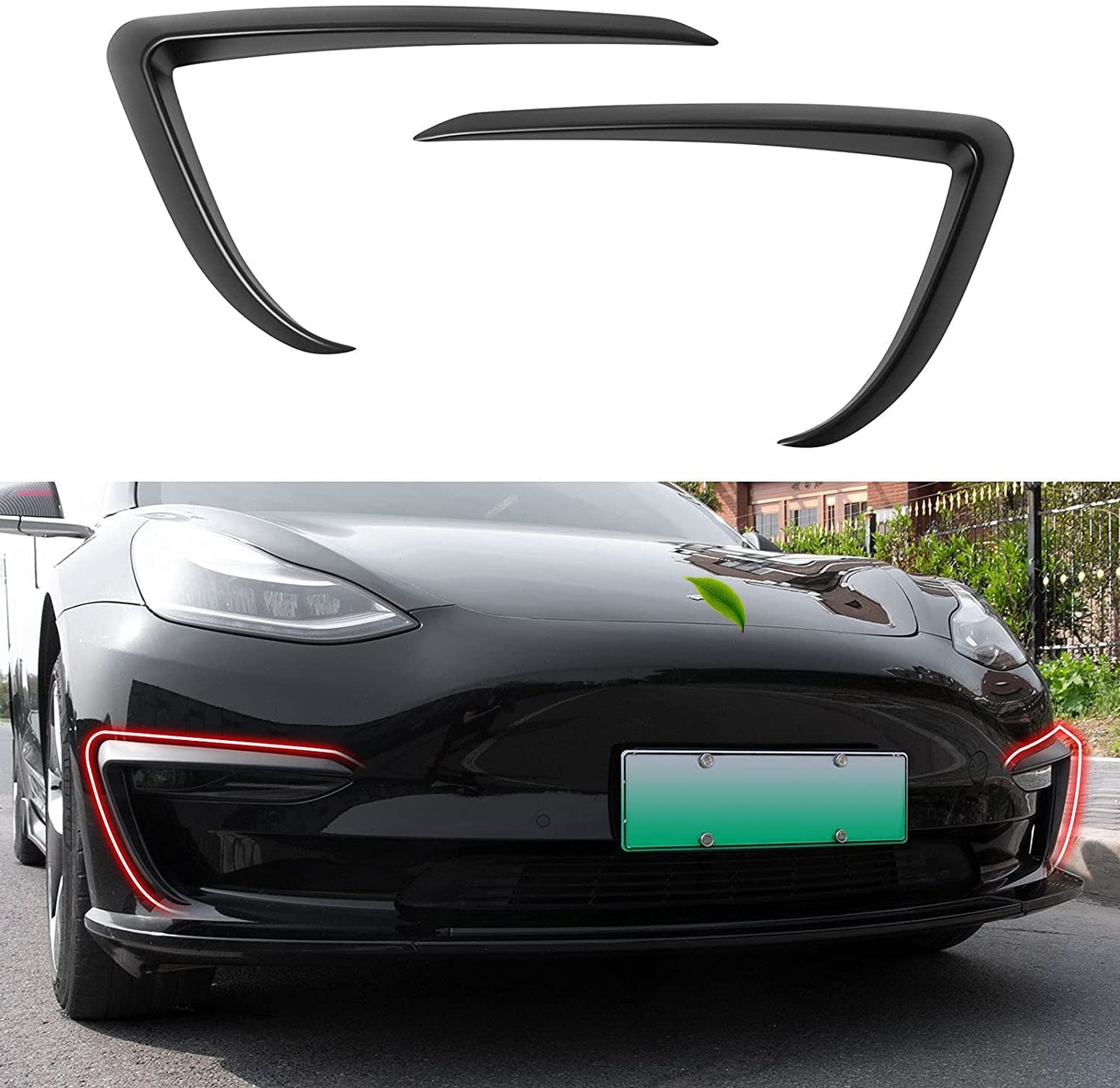 Front Fog Light Trim Cover Eyebrow Spoiler for Tesla Model 3 / Y